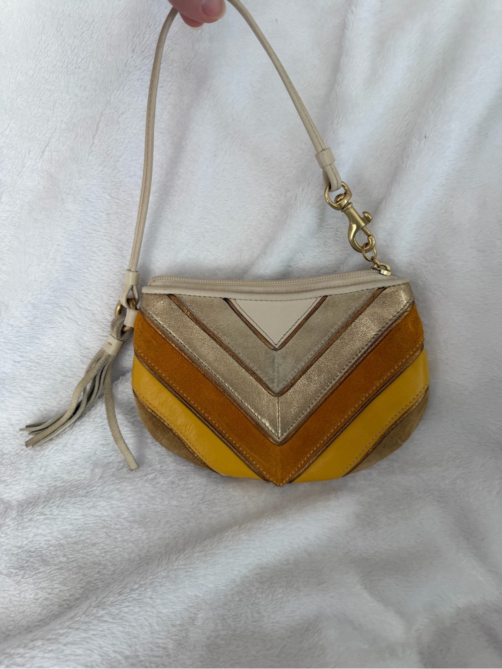 Coach Y2K Suede Chevron Tassel Wristlet